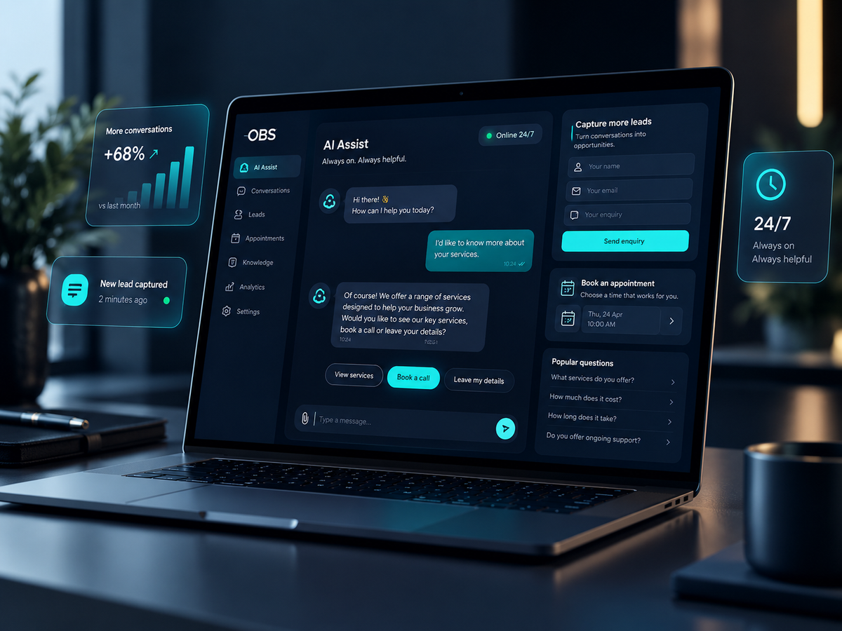 Illustration of an AI-powered business chatbot dashboard